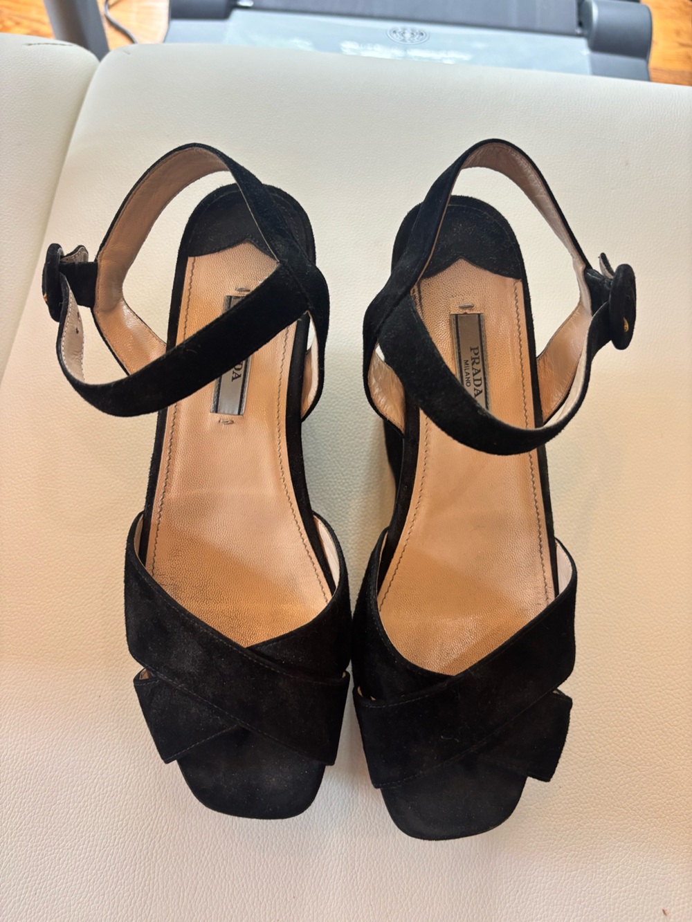 Prada Black Suede Crisscross Ankle-Strap Sandals